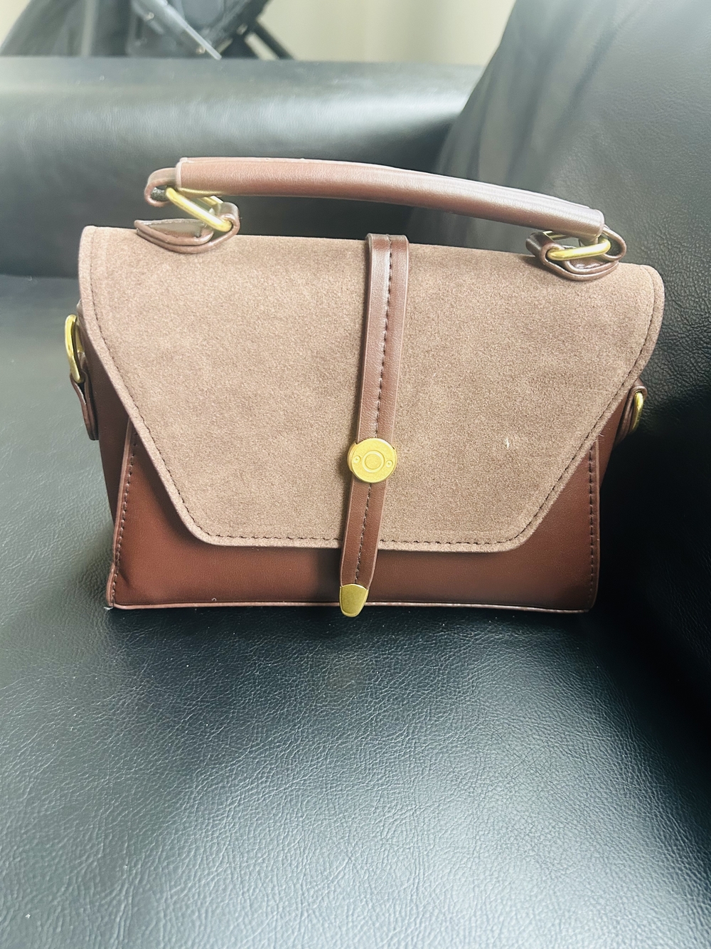 Classic Brown Suede-Trim Top Handle Satchel